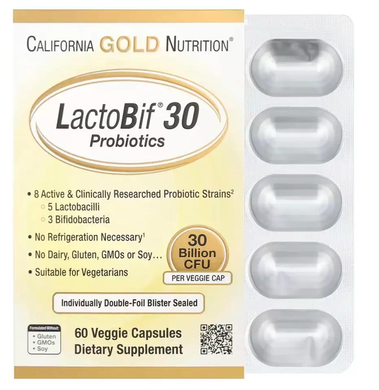 画像: California Gold Nutrition LactoBif®(ラクトビフ)30プロバイオティクス、300億CFU、ベジカプセル60粒 jp.iherb.com