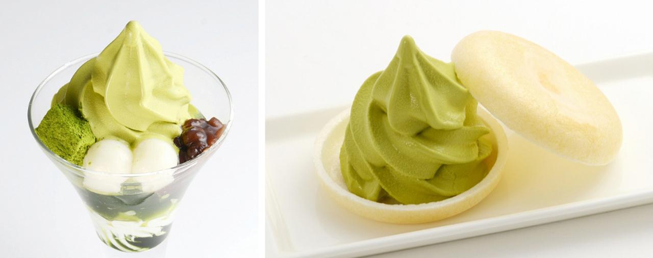 画像: (左:パフェ_抹茶ソフト/右:丸もなか_抹茶ソフト)