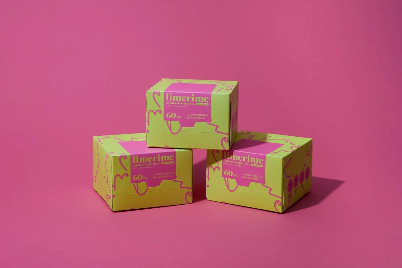 画像: 商品名: limerime Bamboo Face Towel(ライムライム バンブーフェイスタオル) 発売日: 2025年11月17日 価格: 1,320円(税込) 内容量: 60枚入り シートサイズ: 25×24cm 素材: 竹繊維(FSC®/OEKO-TEX®認証取得) パッケージ: プラスチックフリー紙包装
