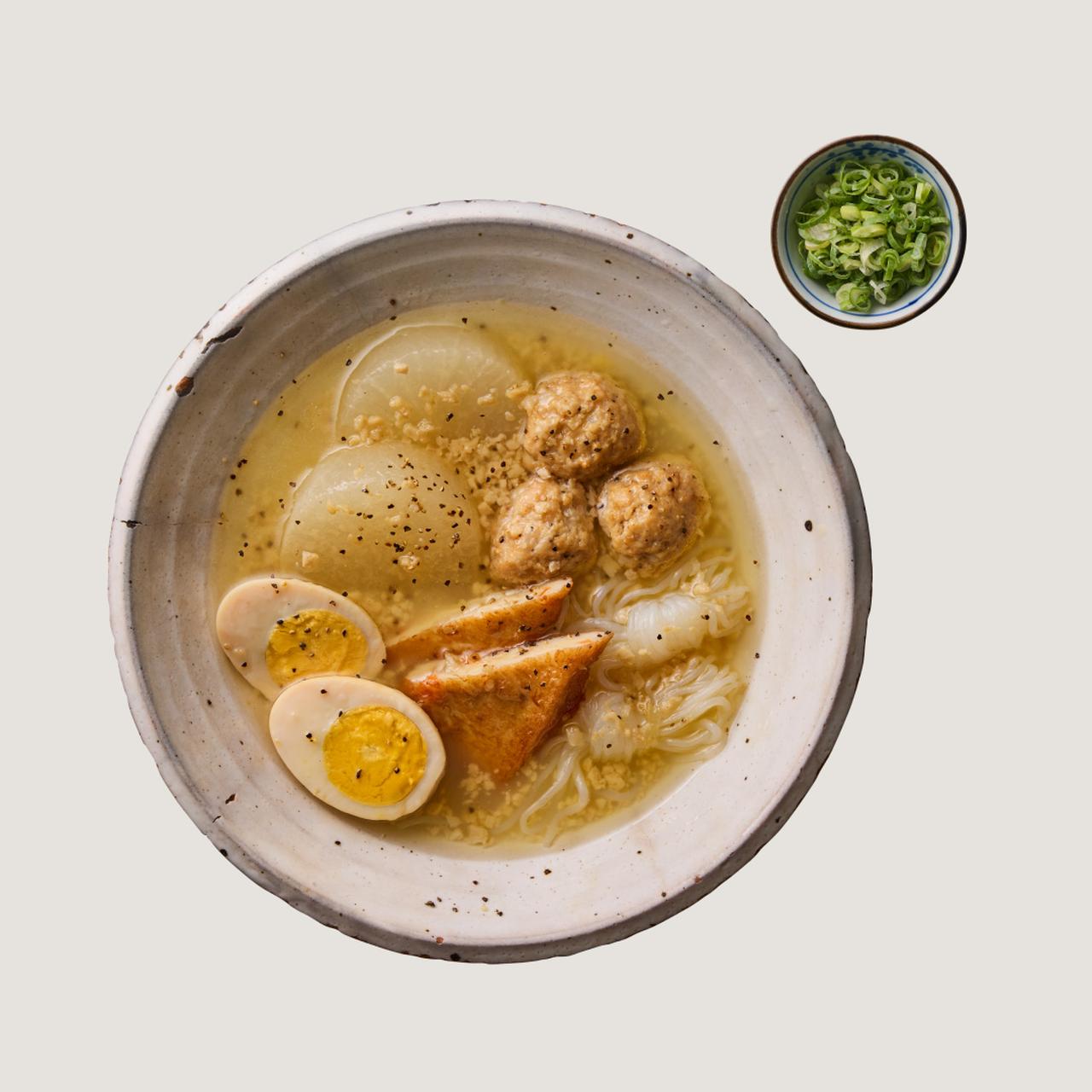 画像: ⚫︎ベジ串 創作おでん　ぬる燗佐藤 濃厚背脂おでん5種盛り／1,800円