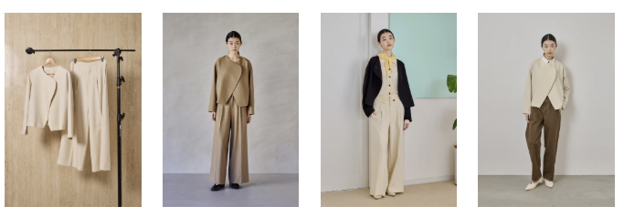 画像: style_3　セットアップ ラウンドジャケット＋ワイドパンツ　※2026年1月16日（金）予約販売商品 余分な装飾を排し、フォルムの美しさだけを際立たせたミニマルなセットアップ。ノーカラージャケットは、滑らかに重なるフロントラインが静かな強さを感じさせ、パンツはセンタープレスが描く直線が凛とした佇まいを生みます。ほどよい落ち感が体を包み込み、シルエットを計算されたままに整えてくれるのも魅力。フォーマルにもデイリーにも品よく馴染む、ワードローブの“軸”になるセットです。