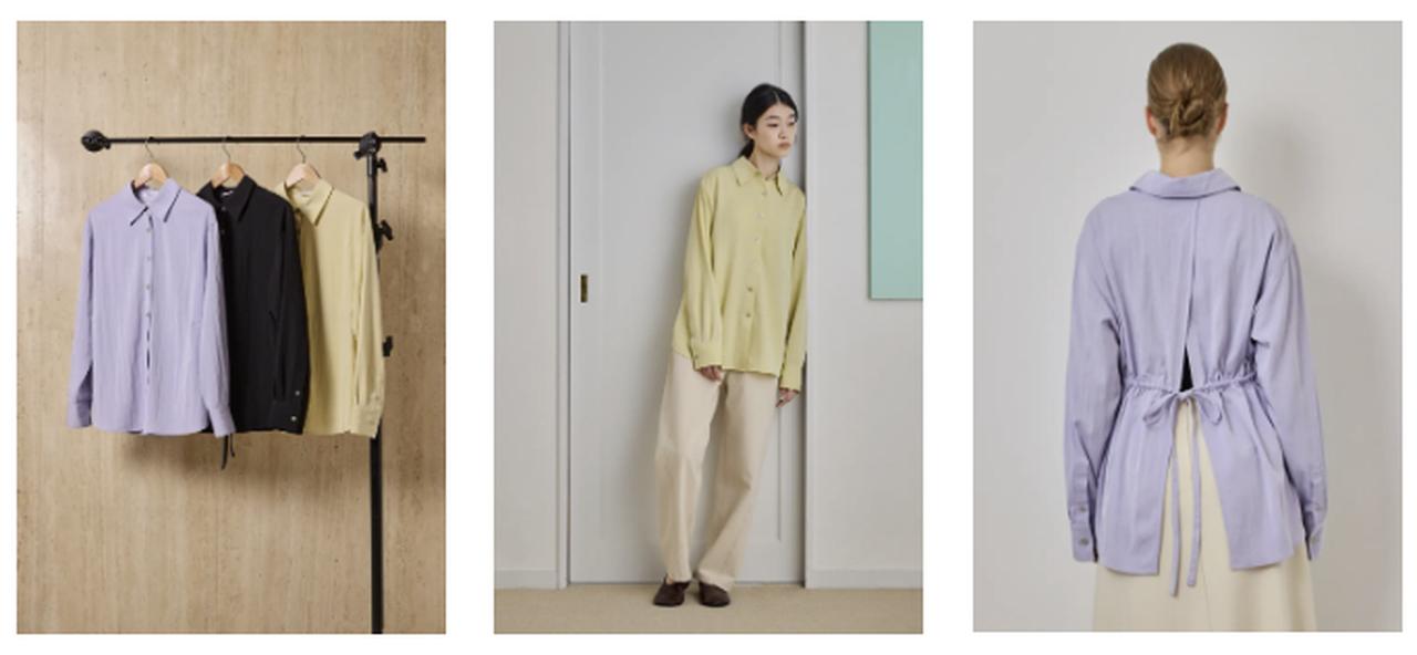 画像: style_4　オープンバックブラウス 　※2026年1月16日（金）予約販売商品 ふわりと空気をまとったような、軽やかなブラウス。正面はあえてシンプルに、背中には大胆なスリットとドロストコードを配し、立体的なギャザーがモードな陰影を添えます。長めのカフスやシャープな襟元が全体を端正に引き締め、一枚で存在感のあるスタイルへと導いてくれる一着です。