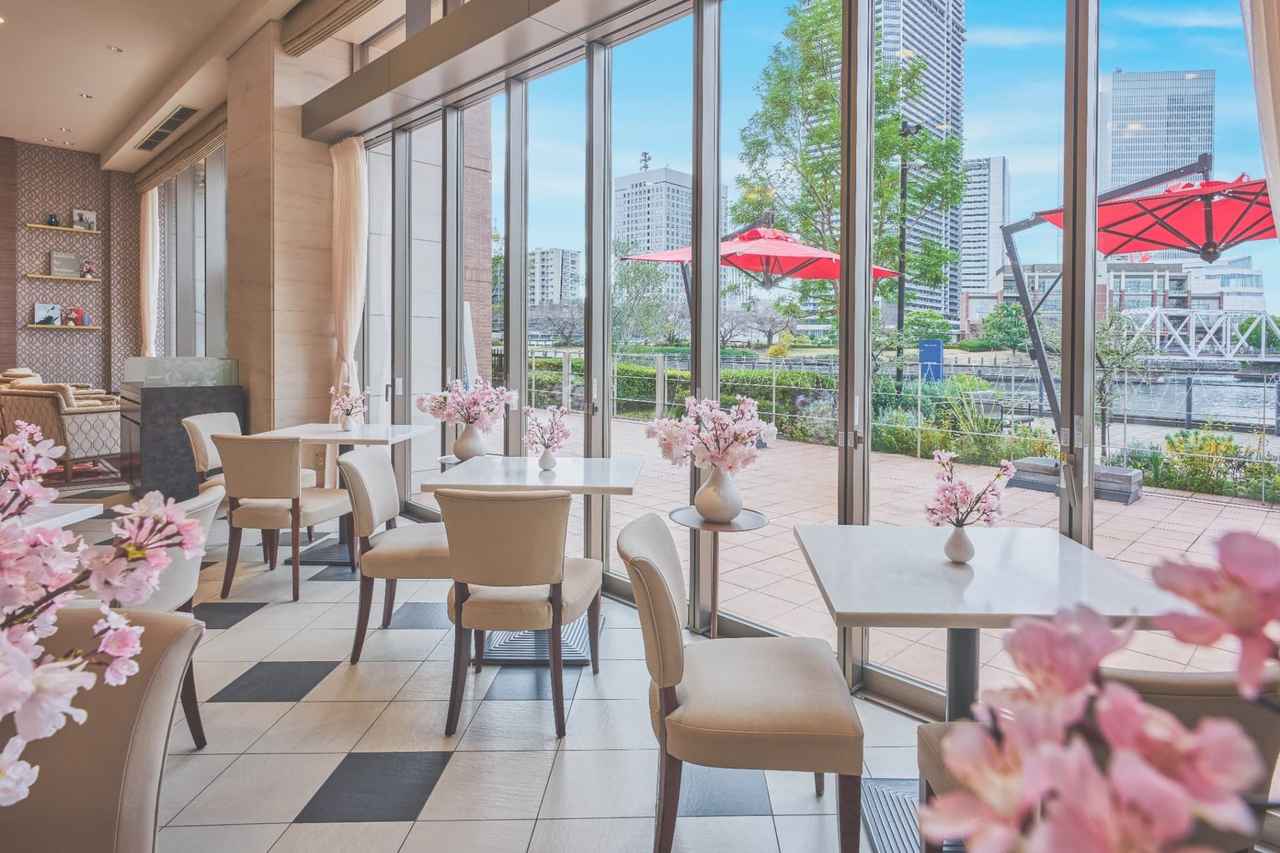 画像: 桜に包まれる店内と、みなとみらいの絶景