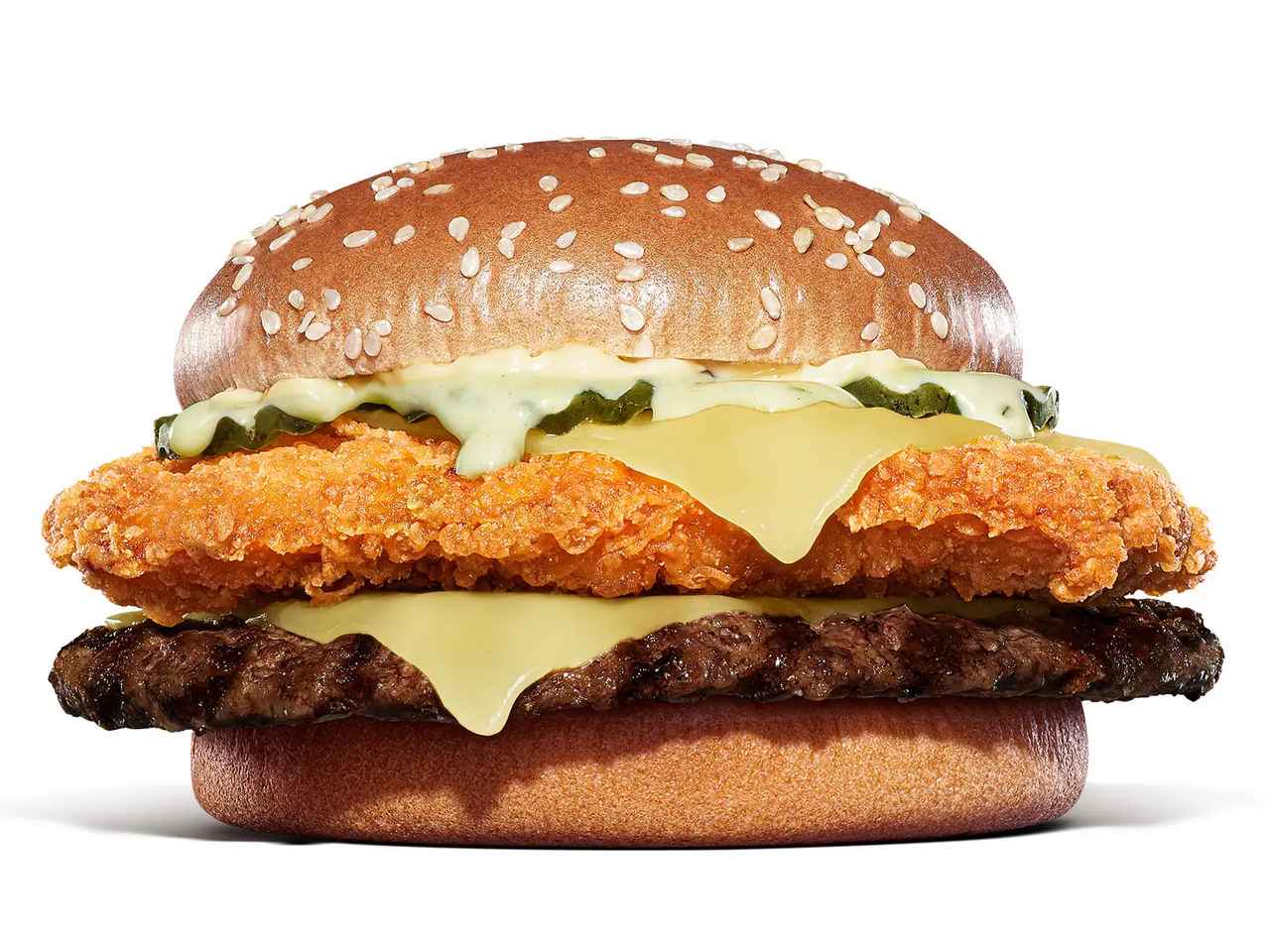 画像: 商品名：チキン＆ビーフ ビッグマウスホワイトバーガー 発売日：2026年1月30日（金）～ 価　格：単品1,140円、セット1,440円