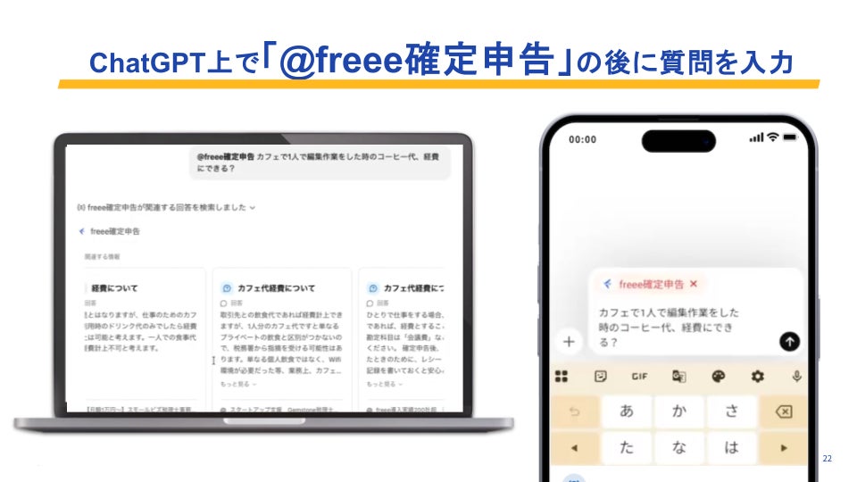 画像: ChatGPTで「@freee確定申告」と入力するだけ