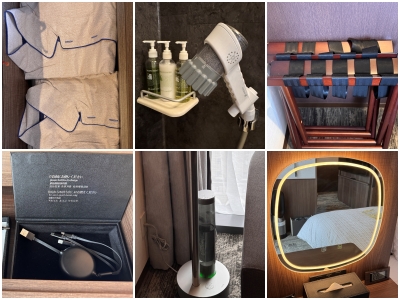 画像: 着心地満点のパジャマ／最新のミラブル！／荷物台も２個あるのが嬉しい。 充電コードも完備／おしゃれな加湿機／最新ミラー