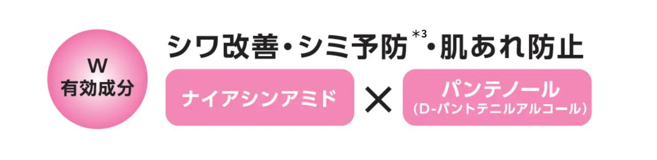 画像: *² Ｄ－パントテニルアルコール（有効成分）　*³ メラニンの生成を抑え、シミ・ソバカスを防ぐ