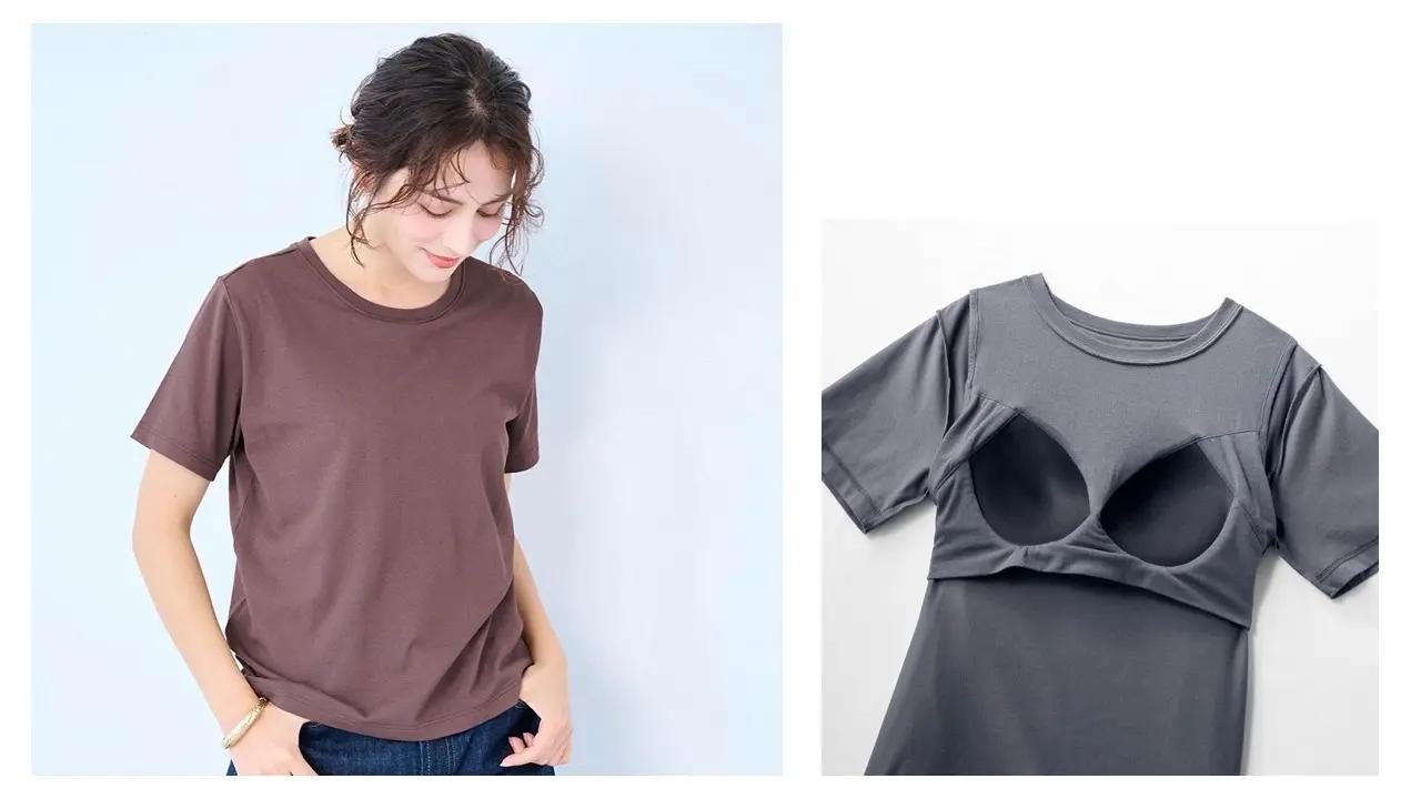 画像: 商品名/汗シミーヌ・カップ付きシンプルTシャツ 価格/2,990円(税込) カラー/4色(ブラック、オフホワイト、チャコールグレー、コーヒーブラウン) サイズ/4サイズ(S、M、L、LL) www.bellemaison.jp