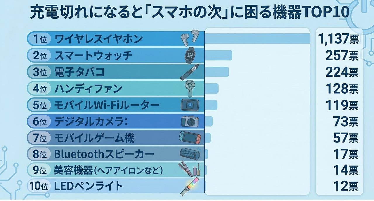 画像: スマホの次に困るのは？ 圧倒的人気はワイヤレスイヤホン