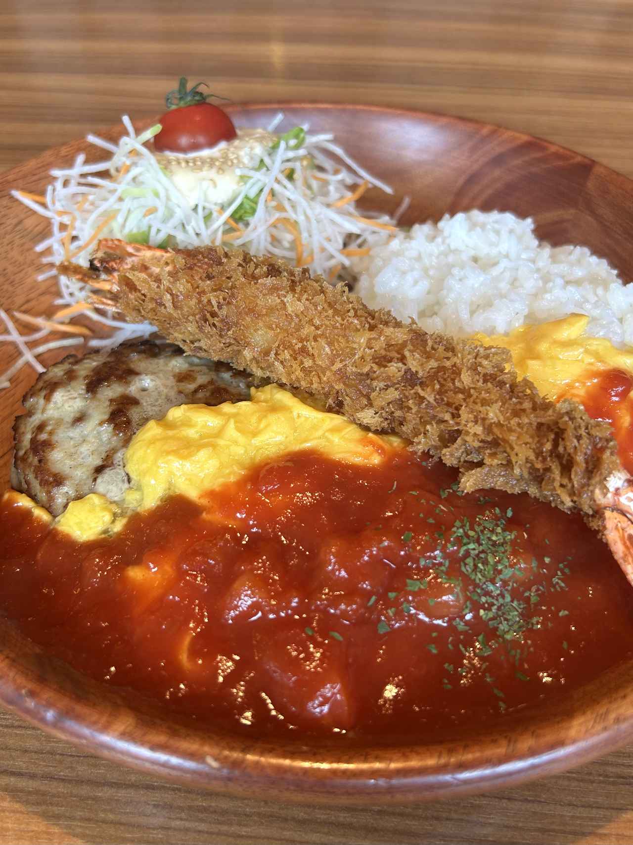 画像1: ⚫︎角切りトマトとびっくりエビフライのオムバーグディッシュ
