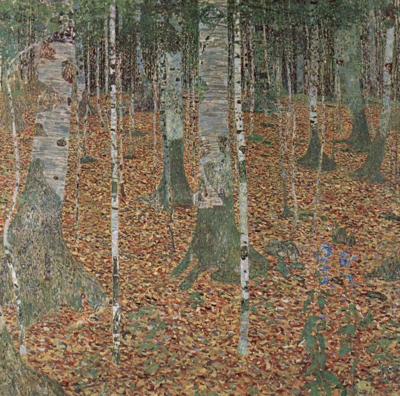 画像: グスタフ・クリムトの＜白樺の森＞（1903）。点描風のタッチが特徴的です