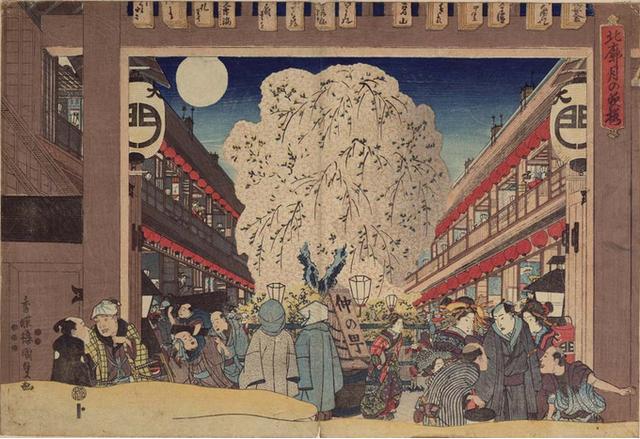 画像: 歌川国貞「北廓月の夜桜」 toshifujiwara.blogspot.jp