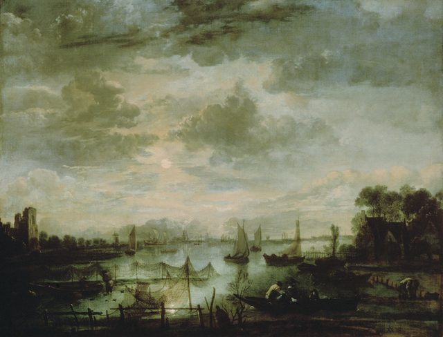 画像: アールト・ファン・デル・ネール 《月明かりの下の船のある川の風景》 1665-70 年頃 油彩・キャンヴァス