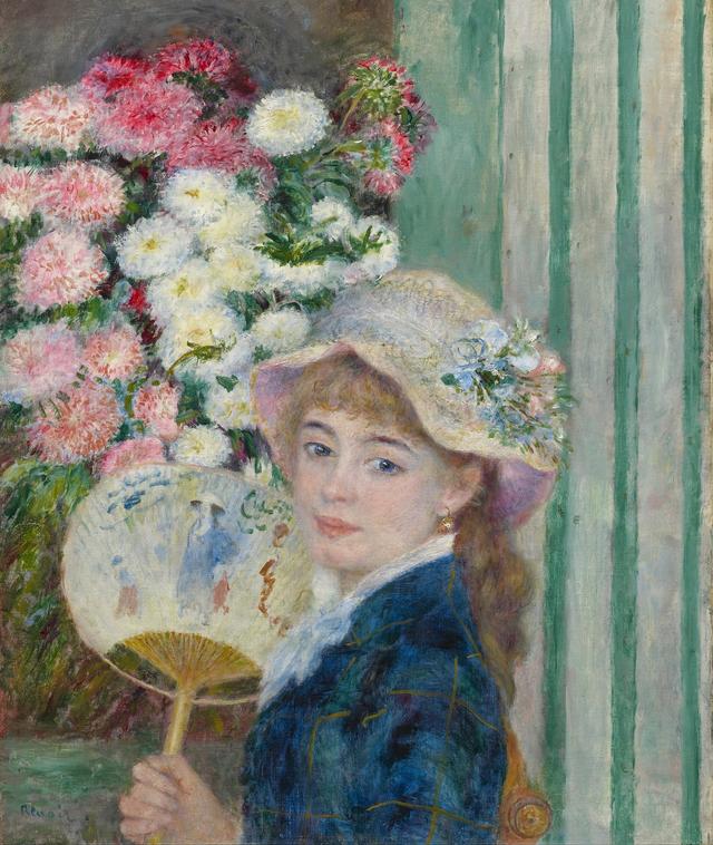 画像: ピエール=オーギュスト・ルノワール 《うちわを持つ女》 1879年頃 油彩・カンヴァス、65.5×54.0cm クラーク美術館 1955.595. Photo © Sterling and Francine Clark Art Institute, Williamstown, Massachusetts, USA. Bridgeman Images、