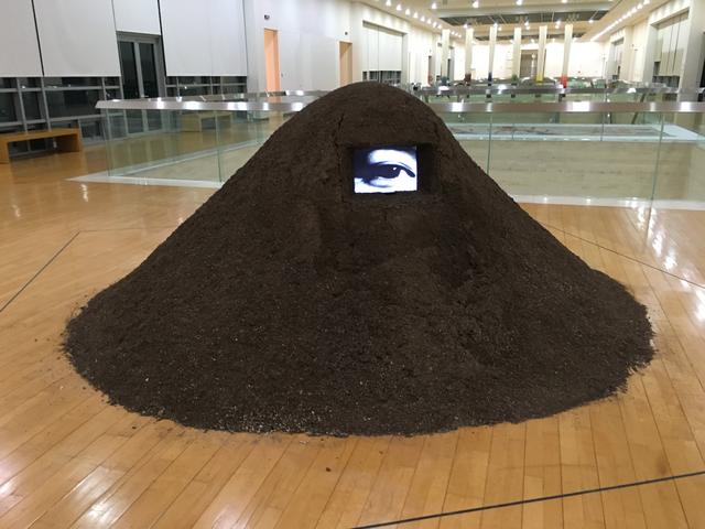 画像: 陸根丙 Yook Keun Byung(韓国) The Sound of landscape + eye for field Vide Monitor, soil サンパウロビエンナーレ出品 1989