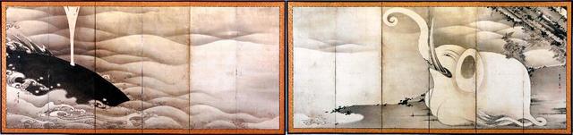画像: 象と鯨図屏風 MIHO MUSEUM蔵 (展示期間 11/8~11/20)