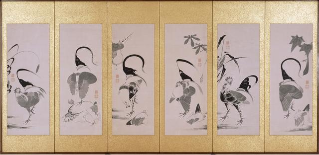 画像: 群鶏蔬菜図押絵貼屏風 六曲一双(左隻)