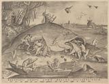 画像: ピーテル・ブリューゲル1世、彫版:ピーテル・ファン・デル・ヘイデン 「大きな魚は小さな魚を食う」 1557年 エングレーヴィング Museum BVB, Rotterdam, the Netherlands