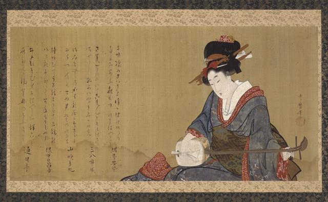 画像: 喜多川歌麿 《三味線を弾く美人図》 文化元-3年(1804-06年)頃 41.5cm ×83cm 一幅、絹本着色 Fenollosa-Weld Collection, 11.4642 Photograph © Museum of Fine Arts, Boston