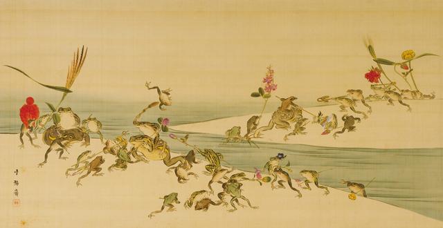 画像: 幸野楳嶺 《春秋蛙合戦図》 文久4年/元治元年頃(c.1864) 絹本着色 京都国立近代美術館