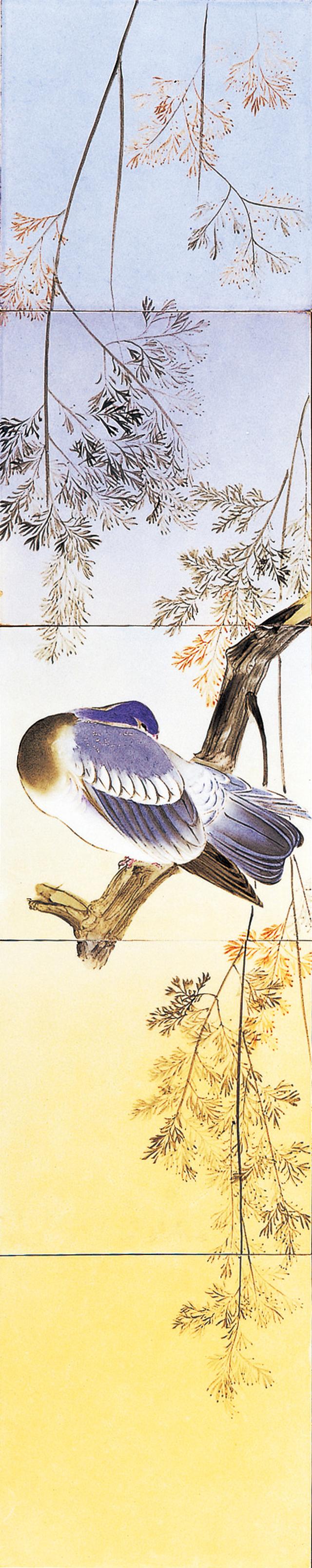 画像: ゴットフリート・ワグネル 《釉下彩鳥樹図陶板》 明治23~29年 (1890~1896) 陶器、釉下彩 信楽窯業技術試験場