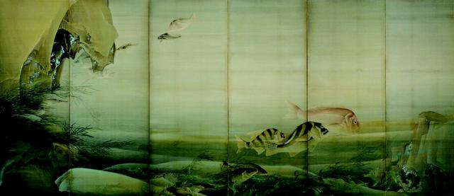 画像: 都路華香 《水底游魚》 明治34年(1901) 絹本着色 京都国立近代美術館(左隻)