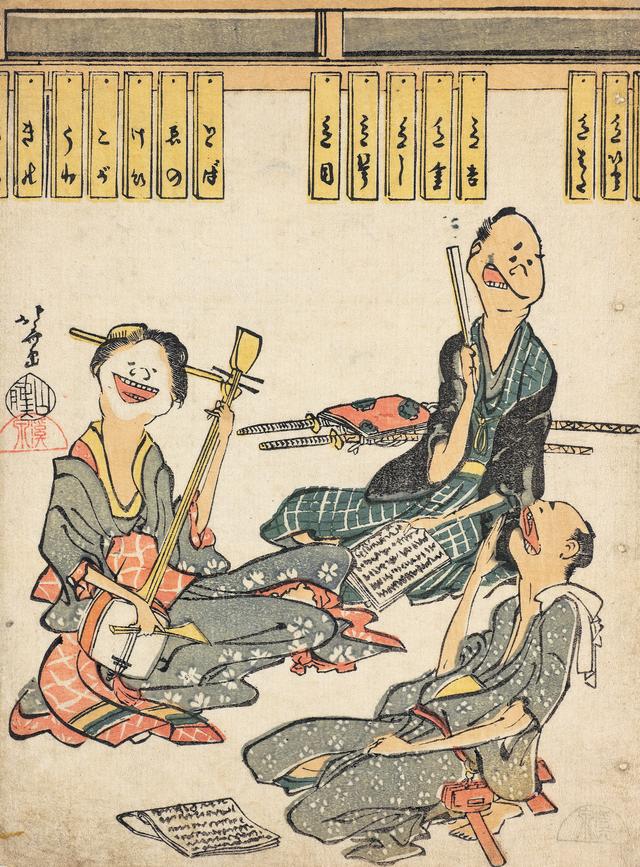 画像: 葛飾北斎「鳥羽絵集会 お稽古」 ベルギー王立美術歴史博物館蔵(通期展示)