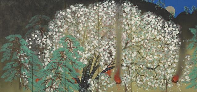 画像: 「夜桜」 1929年、横山大観、大倉集古館蔵(左隻) 東京展:5月8日~5月27日 京都展:6月8日~7月1日
