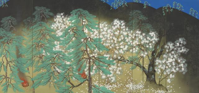 画像: 「夜桜」 1929年、横山大観、大倉集古館蔵(右隻) 東京展:5月8日~5月27日 京都展:6月8日~7月1日