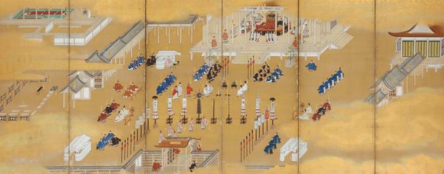 画像: 「東山天皇御即位式・霊元上皇御譲位行列図屛風」(部分) 個人蔵(皇學館大学佐川記念神道博物館寄託)