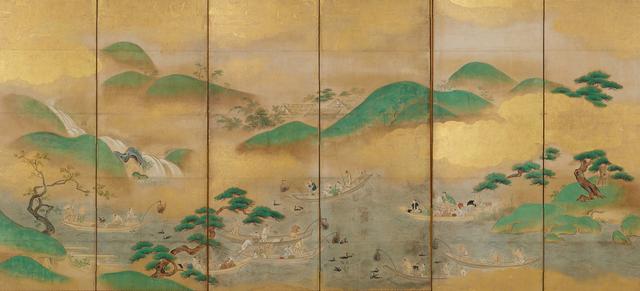 画像: 重要文化財《鵜飼図屏風(左隻)》狩野探幽筆 江戸時代・17世紀 東京・大倉集古館所蔵 展示期間:10/2〜11/4