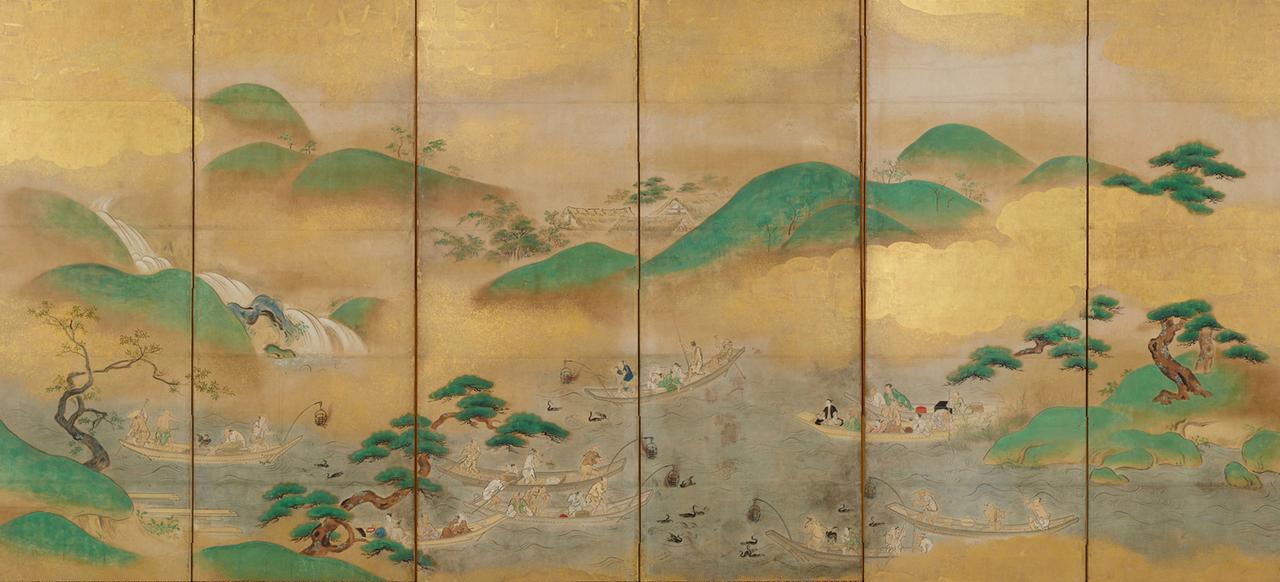 画像: 重要文化財《鵜飼図屏風(左隻)》狩野探幽筆 江戸時代・17世紀 東京・大倉集古館所蔵 展示期間:10/2〜11/4
