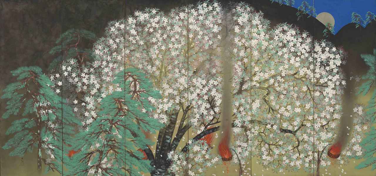 画像: 《夜桜(左隻)》横山大観筆 昭和4年(1929) 東京・大倉集古館所蔵 展示期間:11/6〜12/9