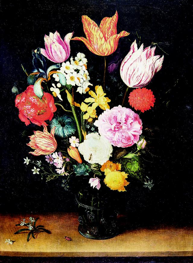 画像: ヤン・ブリューゲル1世、ヤン・ブリューゲル2世「机上の花瓶に入ったチューリップと薔薇」 1615-1629年頃 Private Collection