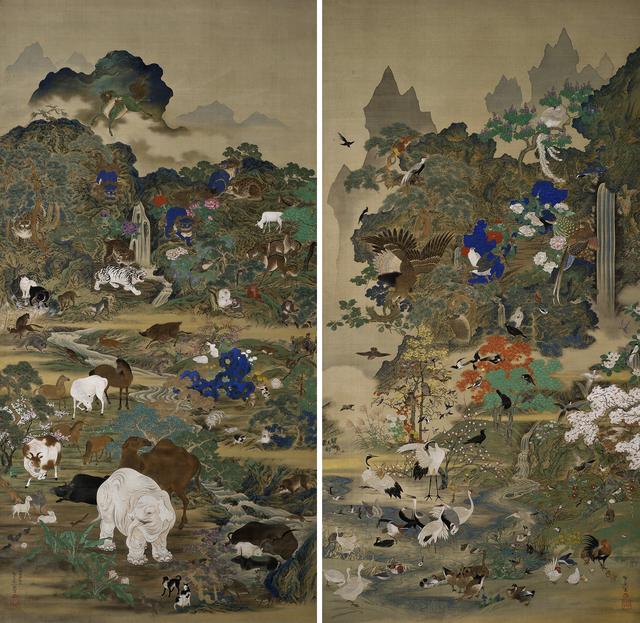 画像: 鈴木其一 《百鳥百獣図》 絹本着色 双幅 各138.0×70.7cm 天保14年(1843) 米国・キャサリン&トーマス・エドソンコレクション