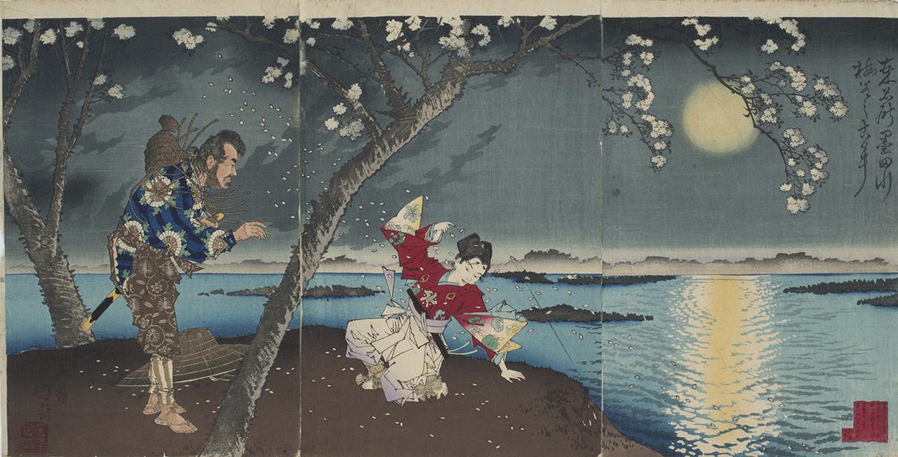 画像: 月岡芳年「東名所墨田川梅若之古事」名古屋市博物館蔵(尾崎久弥コレクション)