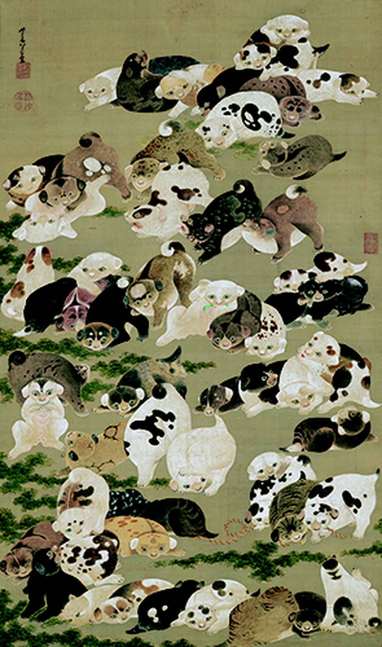 画像: 《百犬図》絹本著色 寛政11年(1799) 個人蔵