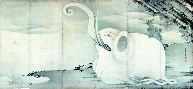 画像: 《象と鯨図屏風 右隻》紙本墨画 寛政7年(1795)〈寛政9年(1977)〉MIHO MUSEUM 【後期展示】