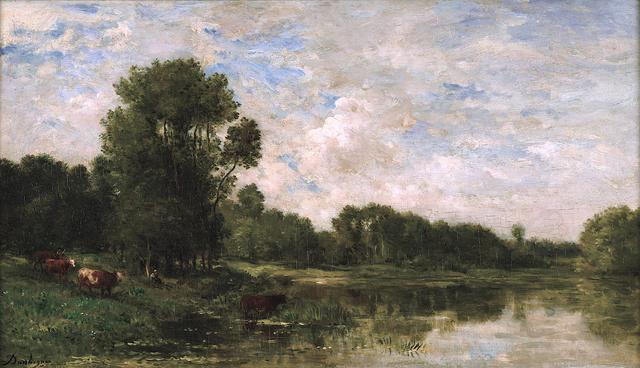 画像: シャルル=フランソワ・ドービニー《オワーズ河畔》 1865年頃 油彩/板 32.2×56.8cm ランス美術館 ©Christian Devleeschauwer