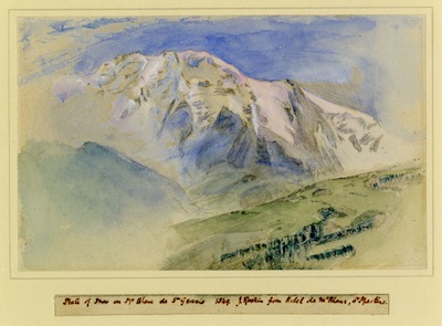 画像: ジョン・ラスキン《モンブランの雪――サン・ジェルヴェ・レ・バンで》1849年、鉛筆、水彩、ボディカラー、25.1×38.4 cm、ラスキン財団(ランカスター大学ラスキン・ライブラリー) ©Ruskin Foundation (Ruskin Library, Lancaster University)