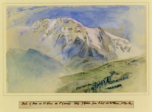 画像: ジョン・ラスキン《モンブランの雪――サン・ジェルヴェ・レ・バンで》1849年、鉛筆、水彩、ボディカラー、25.1×38.4 cm、ラスキン財団(ランカスター大学ラスキン・ライブラリー) ©Ruskin Foundation (Ruskin Library, Lancaster University)