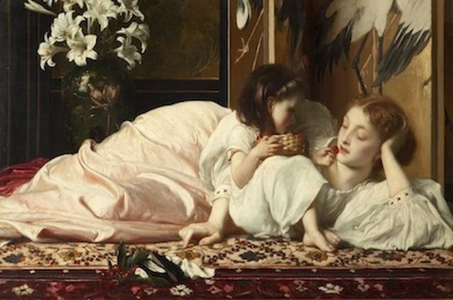 画像: フレデリック・レイトン《母と子(サクランボ)》1864-65年頃、油彩/カンヴァス、48.2×82 cm、 ブラックバーン美術館 ©Blackburn Museum and Art Gallery