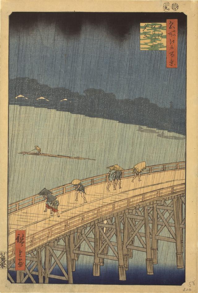 画像: 歌川広重「名所江戸百景 大はしあたけの夕立」 安政4年(1857)