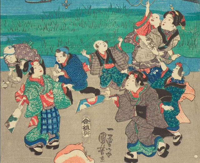 画像: 江戸勝景 中洲より三つまた永代ばしをみる図 部分(右端の一枚の下部) 個人蔵