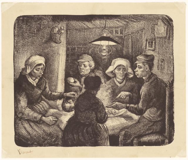 画像: フィンセント・ファン・ゴッホ《ジャガイモを食べる人々》1885 年4-5 月 リトグラフ(インク・紙) 26.4×32.1cm ハーグ美術館 © Kunstmuseum Den Haag