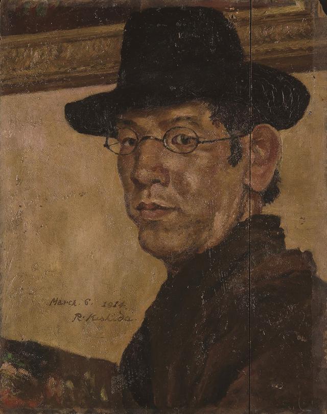 画像: 《黒き帽子の自画像》 1914 年 3 月 6 日 油彩/板 51.3×39.2cm 個人蔵