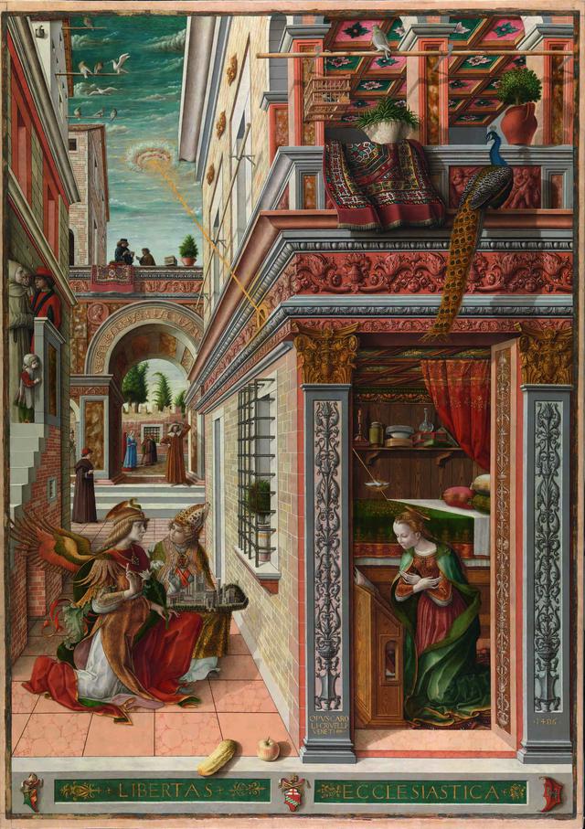 画像: カルロ・クリヴェッリ 《聖エミディウスを伴う受胎告知》 1486年 卵テンペラ・油彩・カンヴァス 207×146.7cm ©The National Gallery, London. Presented by Lord Taunton, 1864