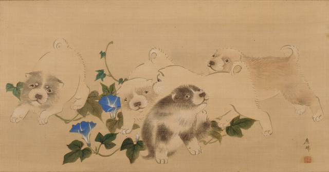 画像: 《朝顔狗子図》円山応瑞筆 一幅 江戸時代 相国寺蔵