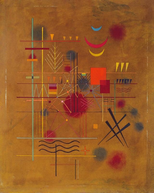 画像: ヴァシリィ・カンディンスキー 《網の中の赤》1927年 油彩、厚紙 61.0×49.0cm 横浜美術館蔵