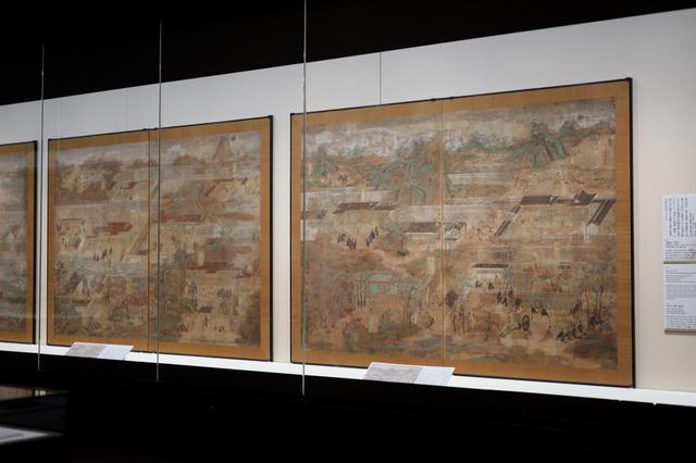 画像: 秦致貞 聖徳太子絵伝 平安時代延久元(1069)年 法隆寺東院・絵殿伝来 東京国立博物館(法隆寺献納宝物) 国宝 第1〜4面 夢殿に隣接して建てられた絵殿の内部を飾る、太子の生涯を描いた10面からなる壮大な障壁画。現在の絵殿には江戸時代の模写がはめられている。